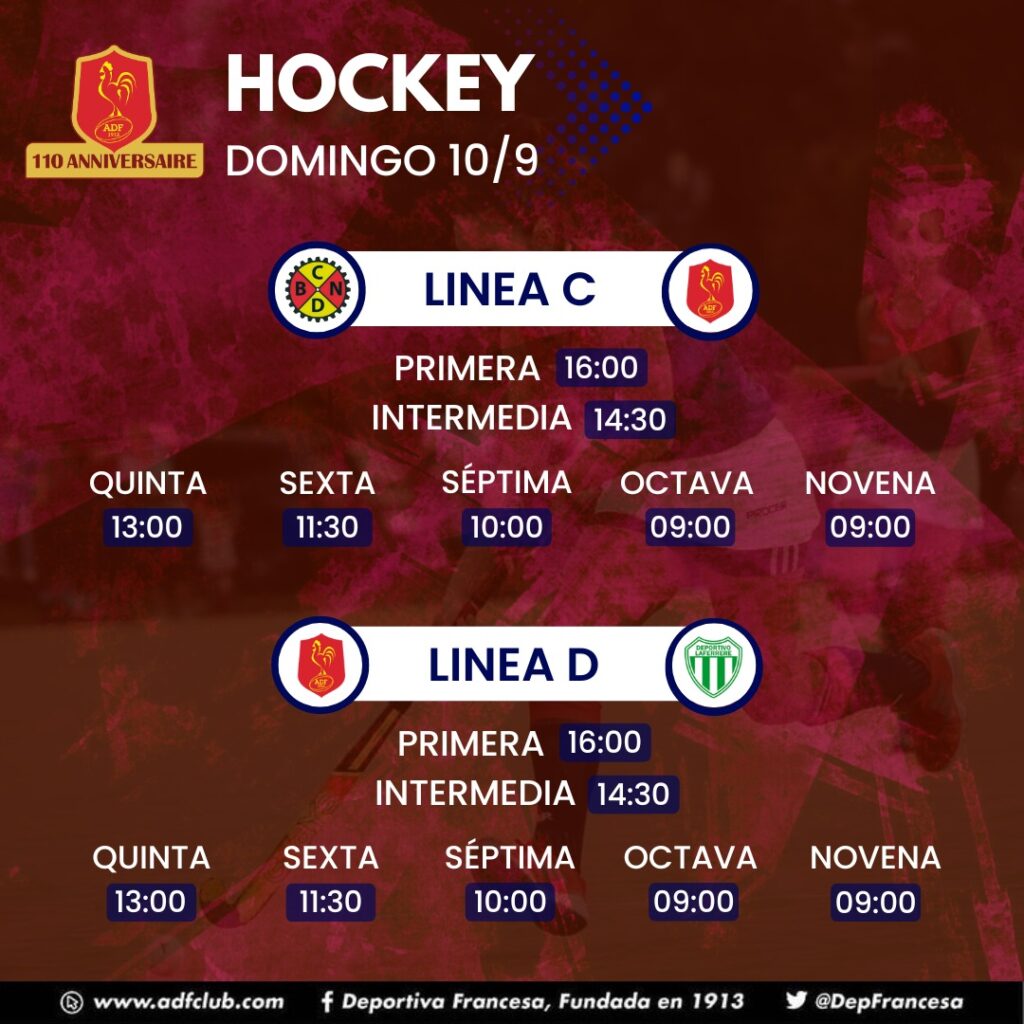 Horarios Hockey domingo 10/09/23